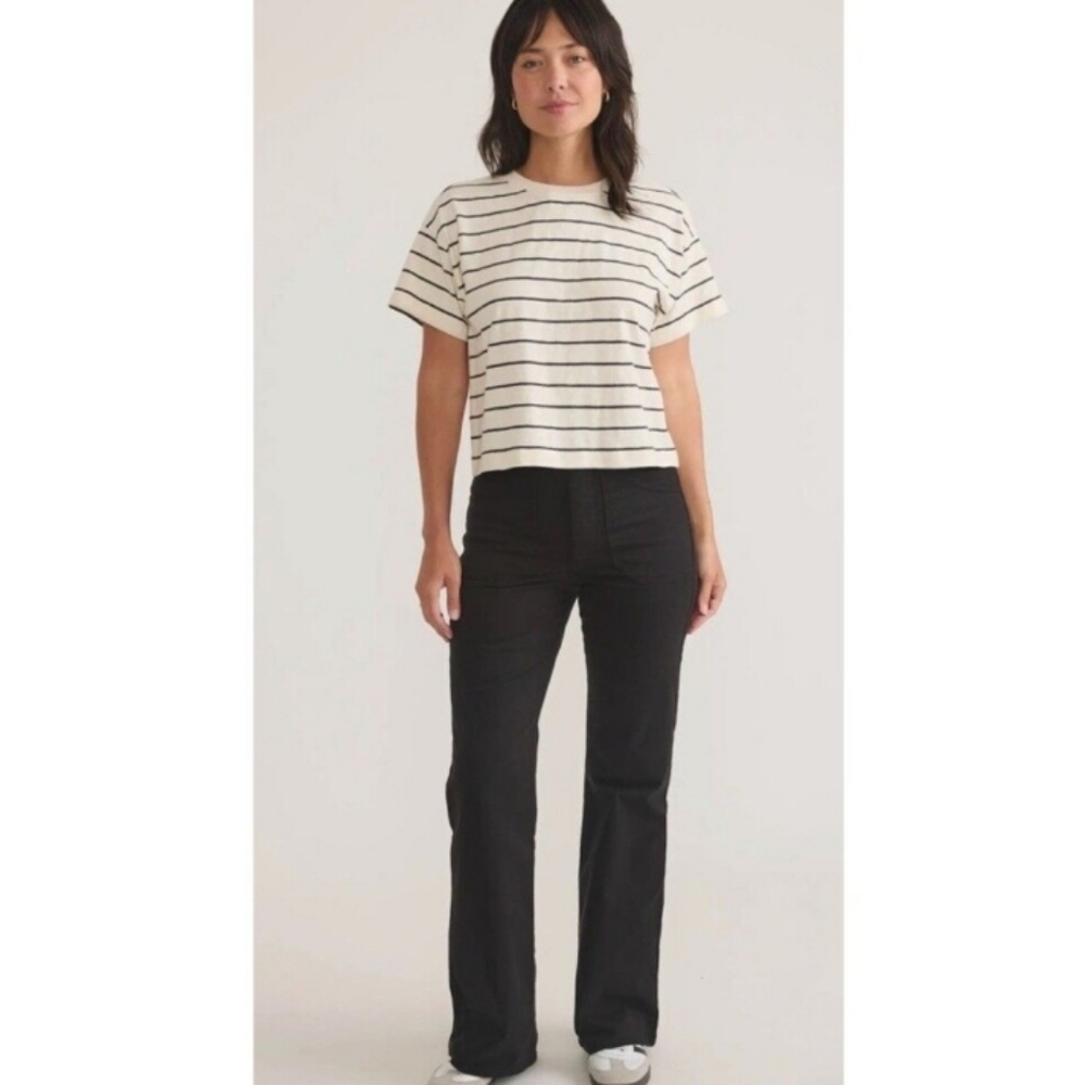 Marine Layer Bridget Twill Flare Pants Full Length Black 10